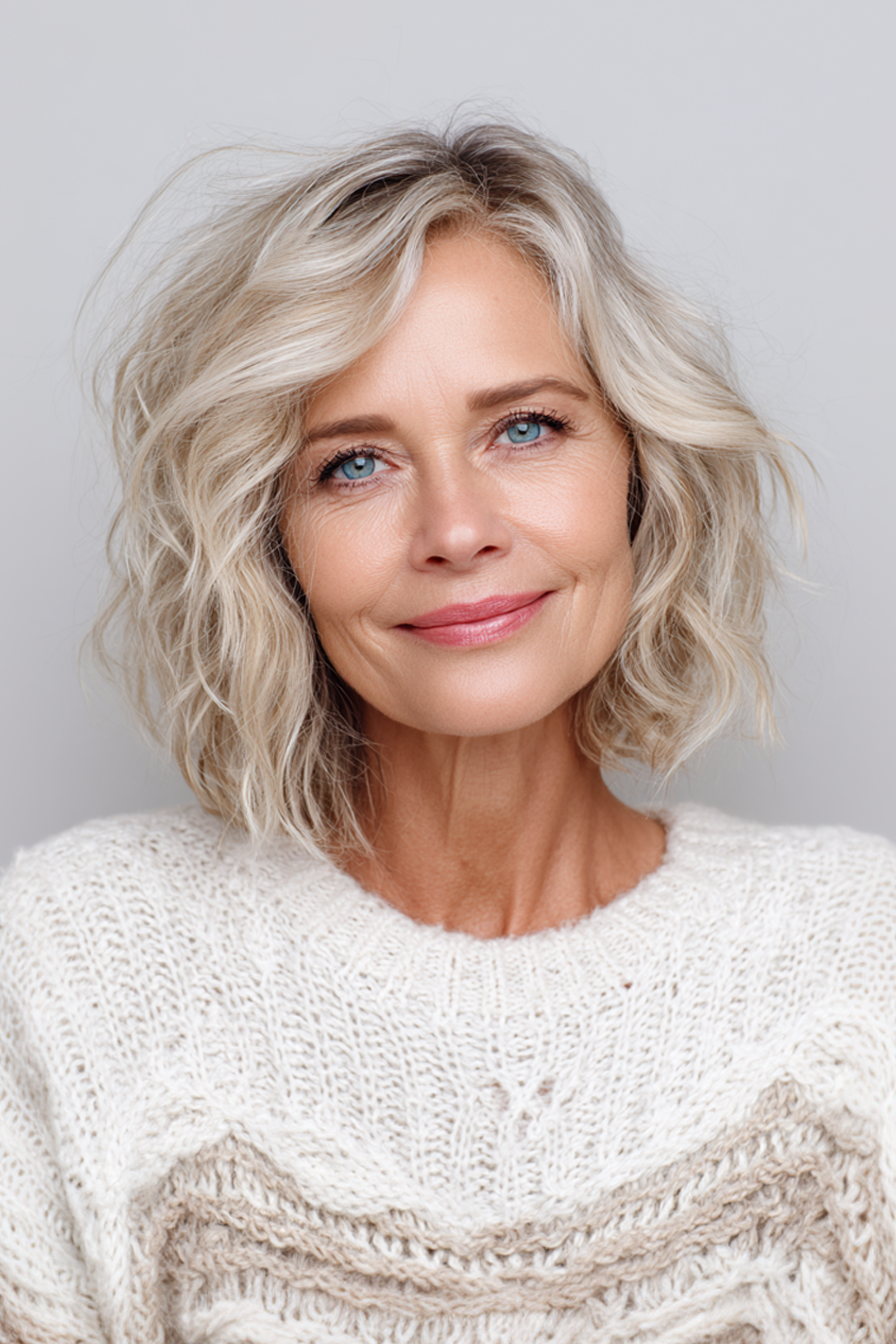 13. eisiges blonde wellige Midi Bob (wellige Frisuren für ältere Frauen) - wellige Frisuren für ältere Frauen