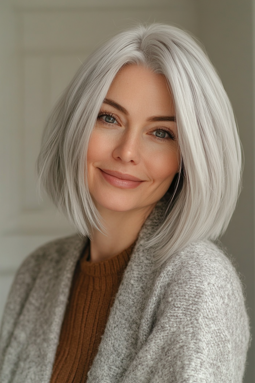 13. eisiges silberne Stumpf mit inneren Schichten (kantige Frisuren für Frauen über 60) - kantige Frisuren für Frauen über 60