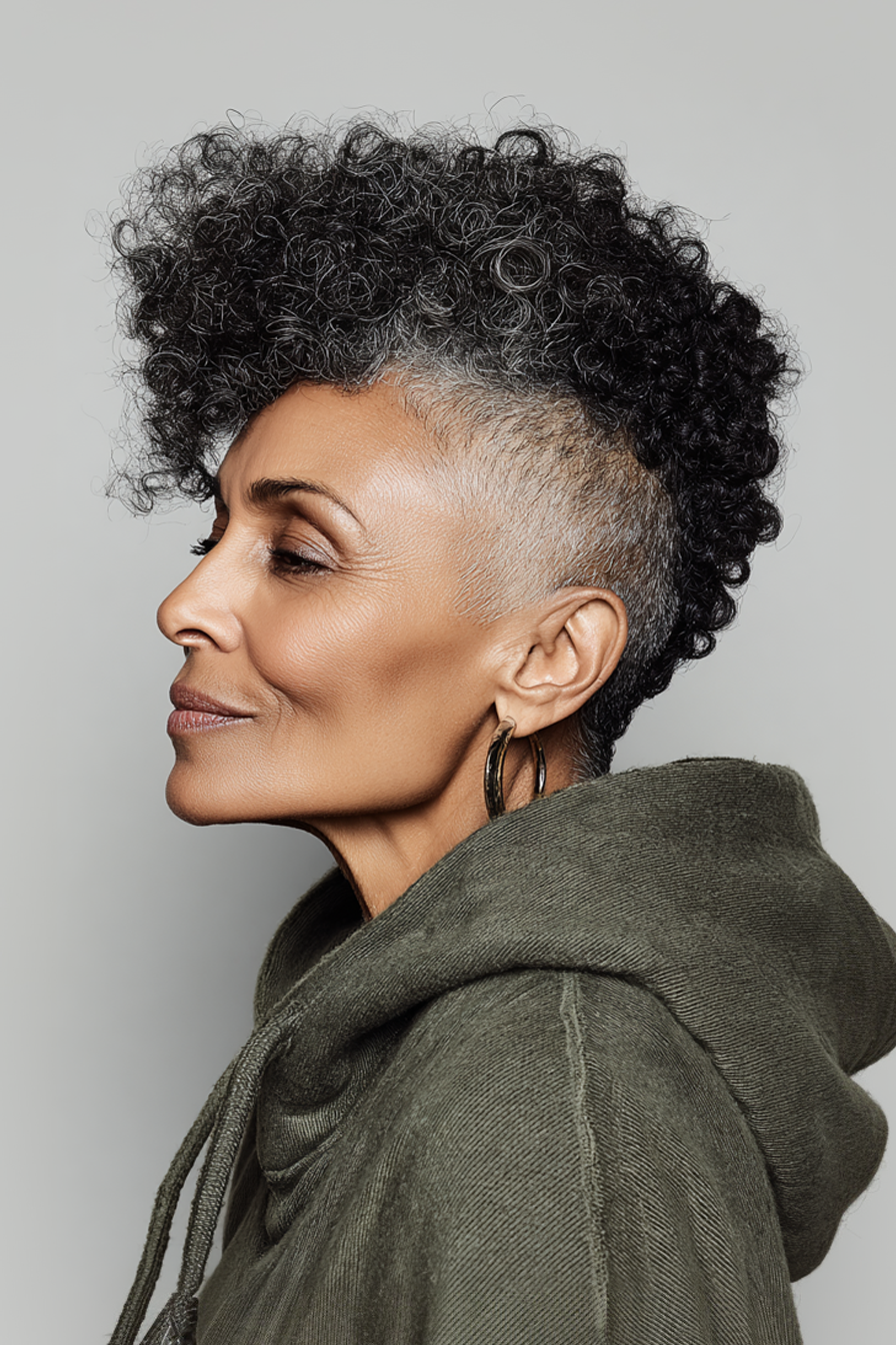 13. Jet Black Cropped Frohawk (Frisuren für schwarze Frauen über 60) - Frisuren für schwarze Frauen über 60