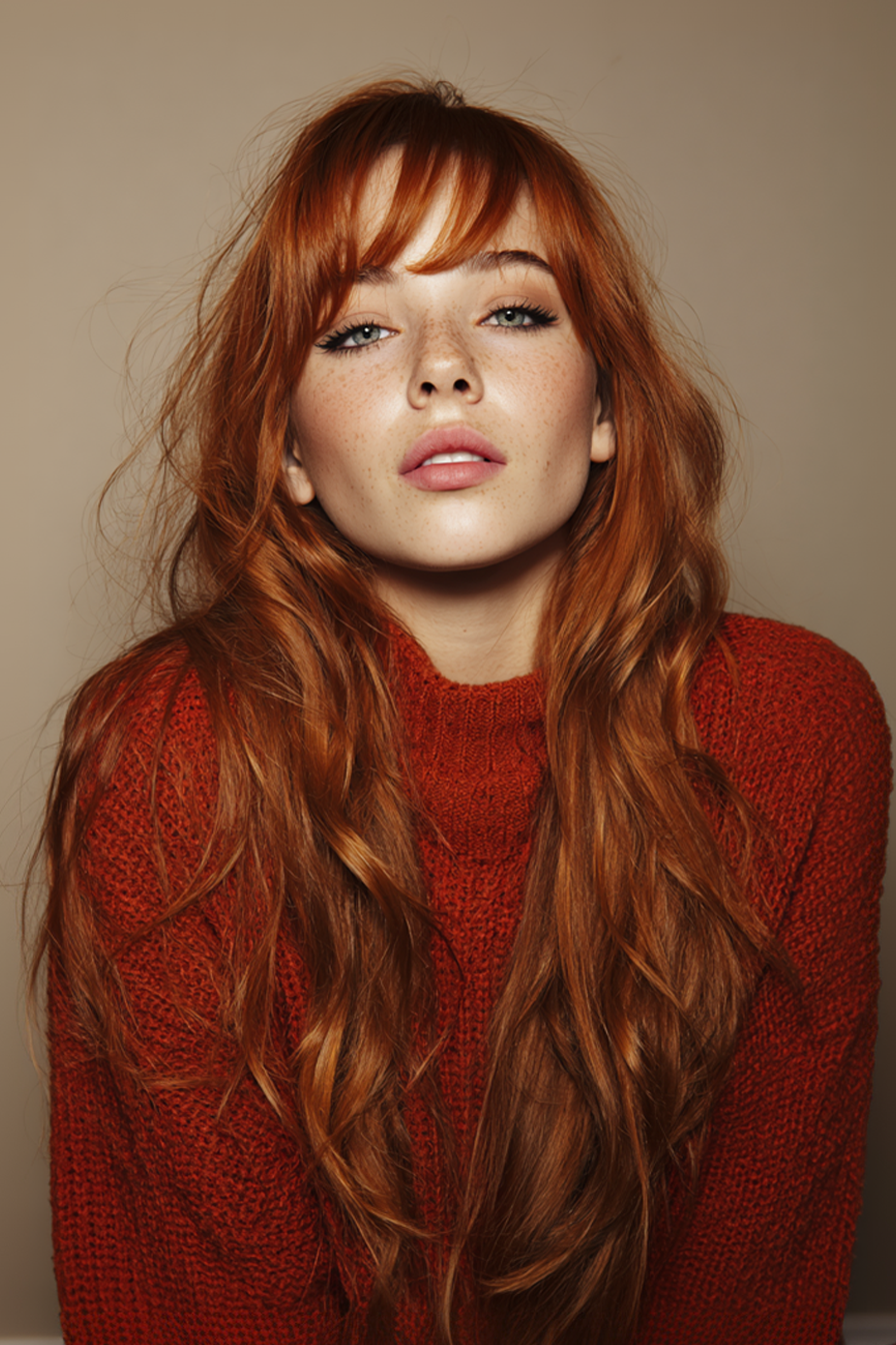 13. Lange Boho -Schichten in Kupferrot (lange Haarschnitte für ovales Gesicht) - lange Haarschnitte für ovales Gesicht