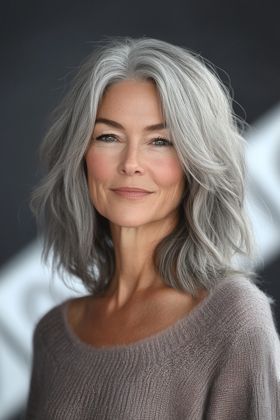 13. Messy Bob mit grau -blonem Balayage (Frisuren für ältere Frauen mit grauem Haar) - Frisuren für ältere Frauen mit grauem Haar