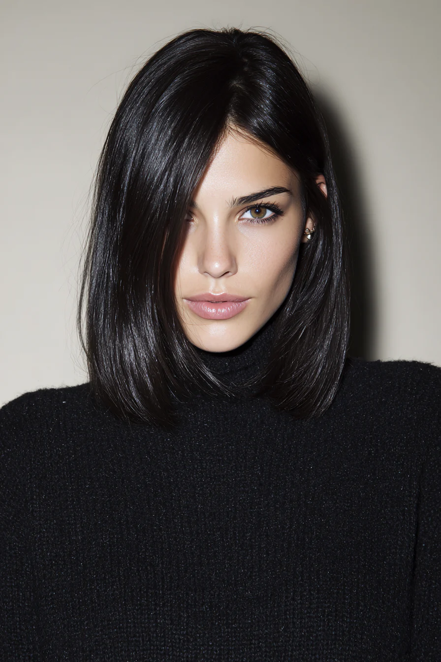 13. Mittelteil Sleek Lob in Jet Black (Lange Bob-Frisuren) – Lange Bob-Frisuren