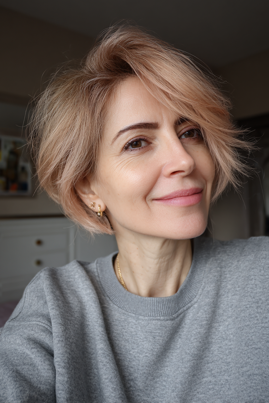 13. Rasiermesser -Schnitt -Lob mit Roségold (kantige Haarschnitte für Frauen über 50) - kantige Haarschnitte für Frauen über 50