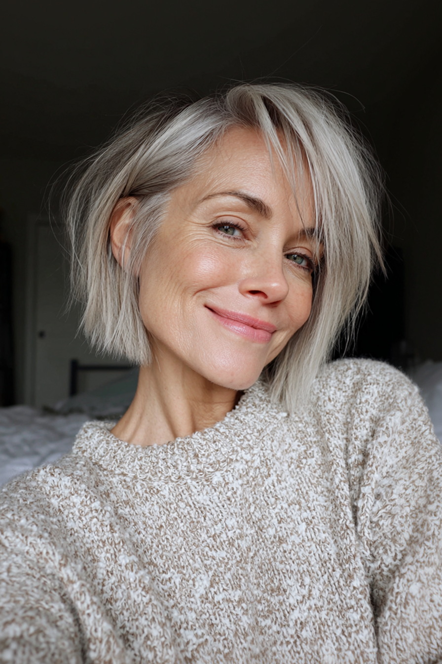 13. Rasierer geschnitten Bob mit Perlenblond (moderne Frisuren für Frau über 40) - Moderne Frisuren für Frau über 40