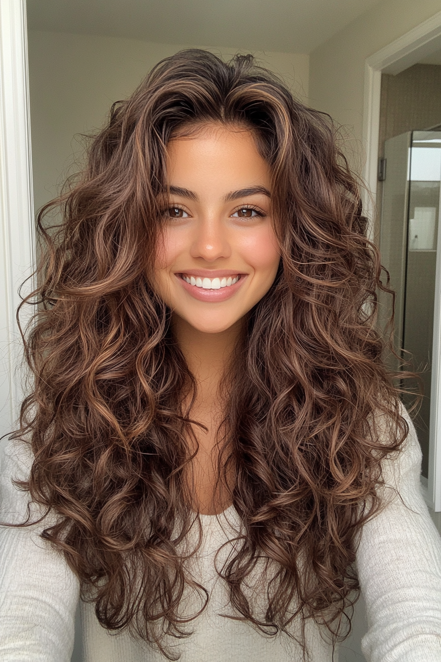 13. braun geschichtete Locken (lang geschichtete Haarschnitte) - lang geschichtete Haarschnitte