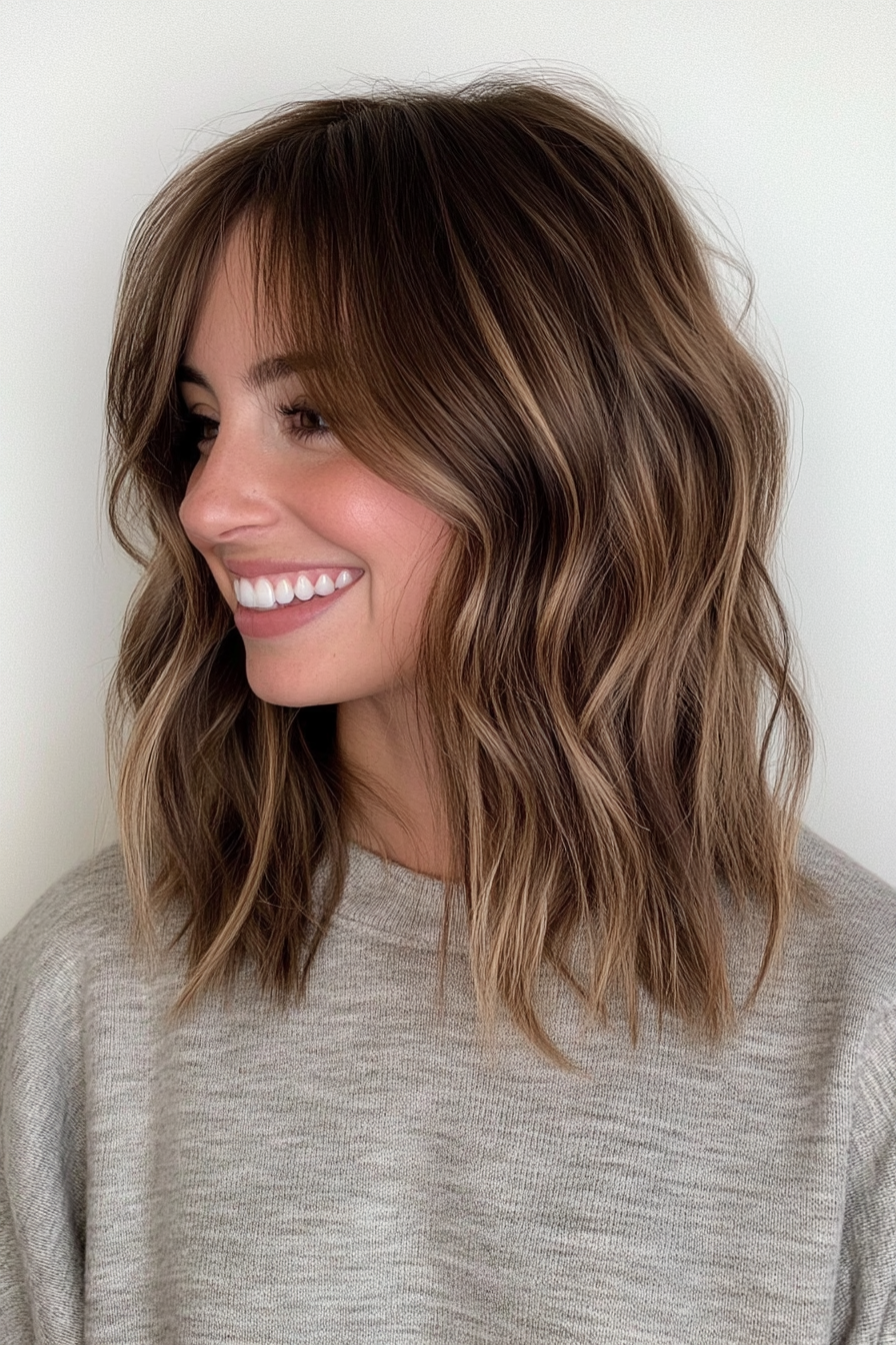 13. zerbrochene Enden Lob in Wabenhighlights (wellige Haarschnitte mit Vorhang Pony) - wellige Haarschnitte mit Vorhangknalls