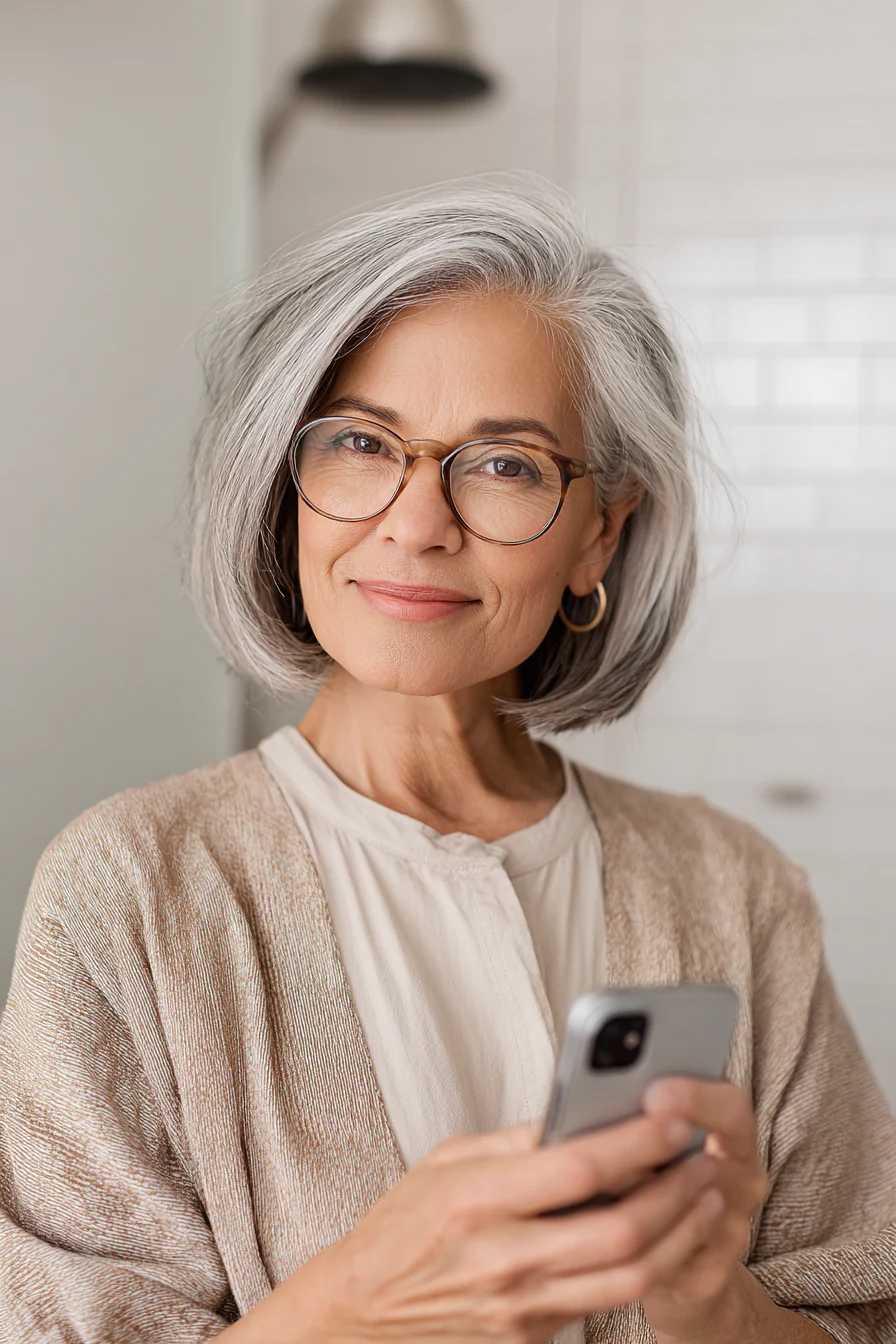 13. Kurzer grauer Bob mit eingesteckten Stufen (Frisuren für ältere Frauen mit Brille) – Frisuren für ältere Frauen mit Brille