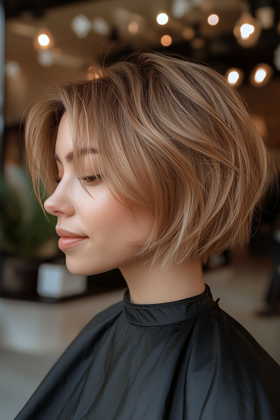 13. Kurzer Rasierer geschnitten mit Karamellbändern (kurze Haarschnitte mit Vorhang Pony) - kurze Haarschnitte mit Vorhangstücken