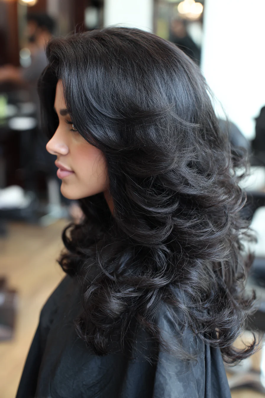 13. Weiche schwarze, sich verjüngende Spiralschichten (lange lockige Haarschnitte) – Lange lockige Haarschnitte