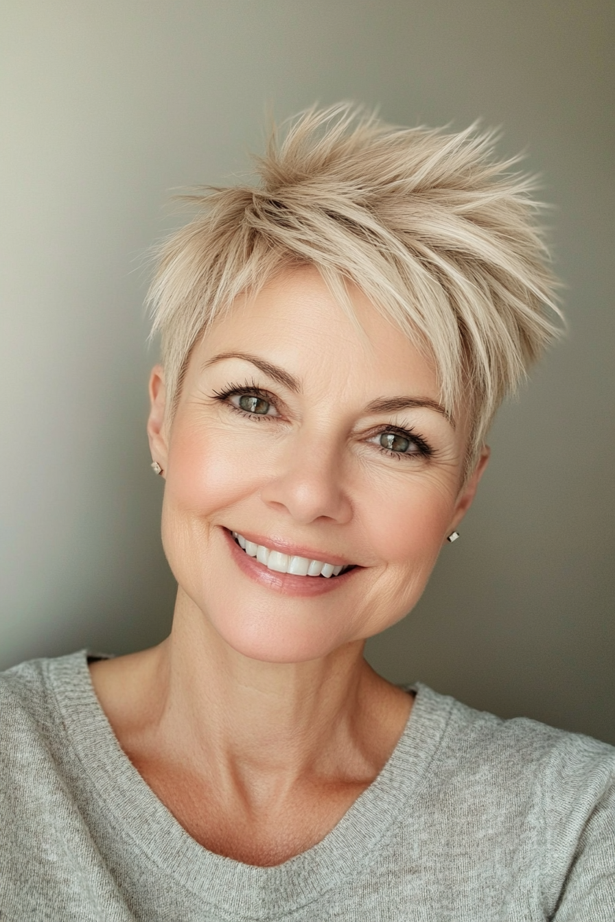 13. sanft versetzt beige blonde Verjüngung (kurze, stachelige Frisuren für ältere Frauen) - kurze, stachelige Frisuren für ältere Frauen