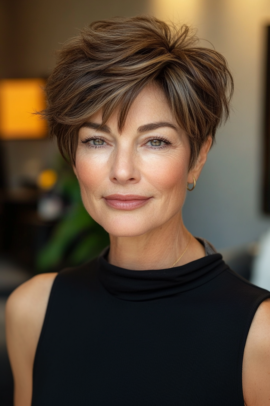13. Tapered Pixie in warmem Zimtbraun (kurze Haarschnitte für ältere Frauen mit dickem Haar) - kurze Haarschnitte für ältere Frauen mit dickem Haar
