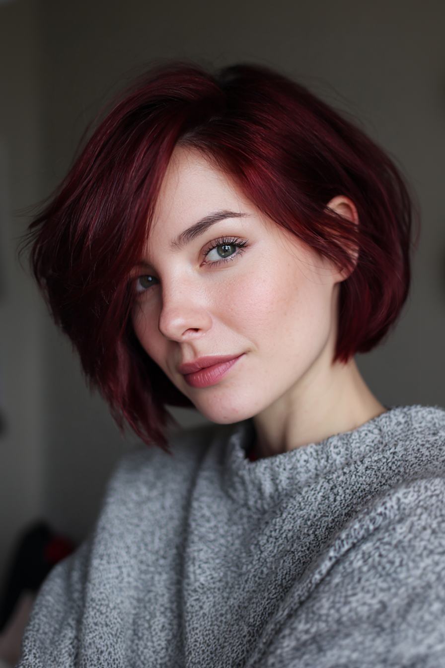 13. Strukturierter Burgund Bob mit Seitenteil (kurze Bob -Haarschnitte) - kurze Bob -Haarschnitte