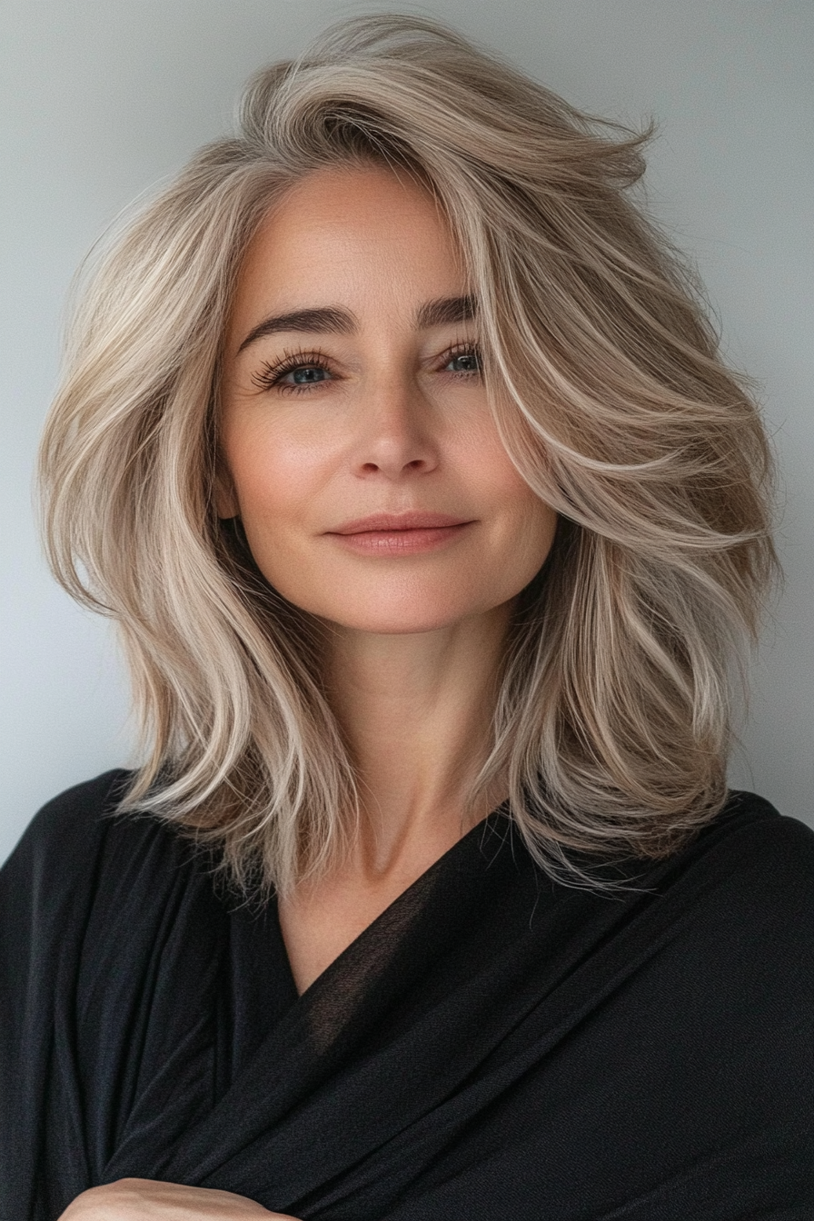 13. Tousled Asymmetrical Lob in hellbraunen (asymmetrischen Frisuren für ältere Frauen) - asymmetrische Frisuren für ältere Frauen