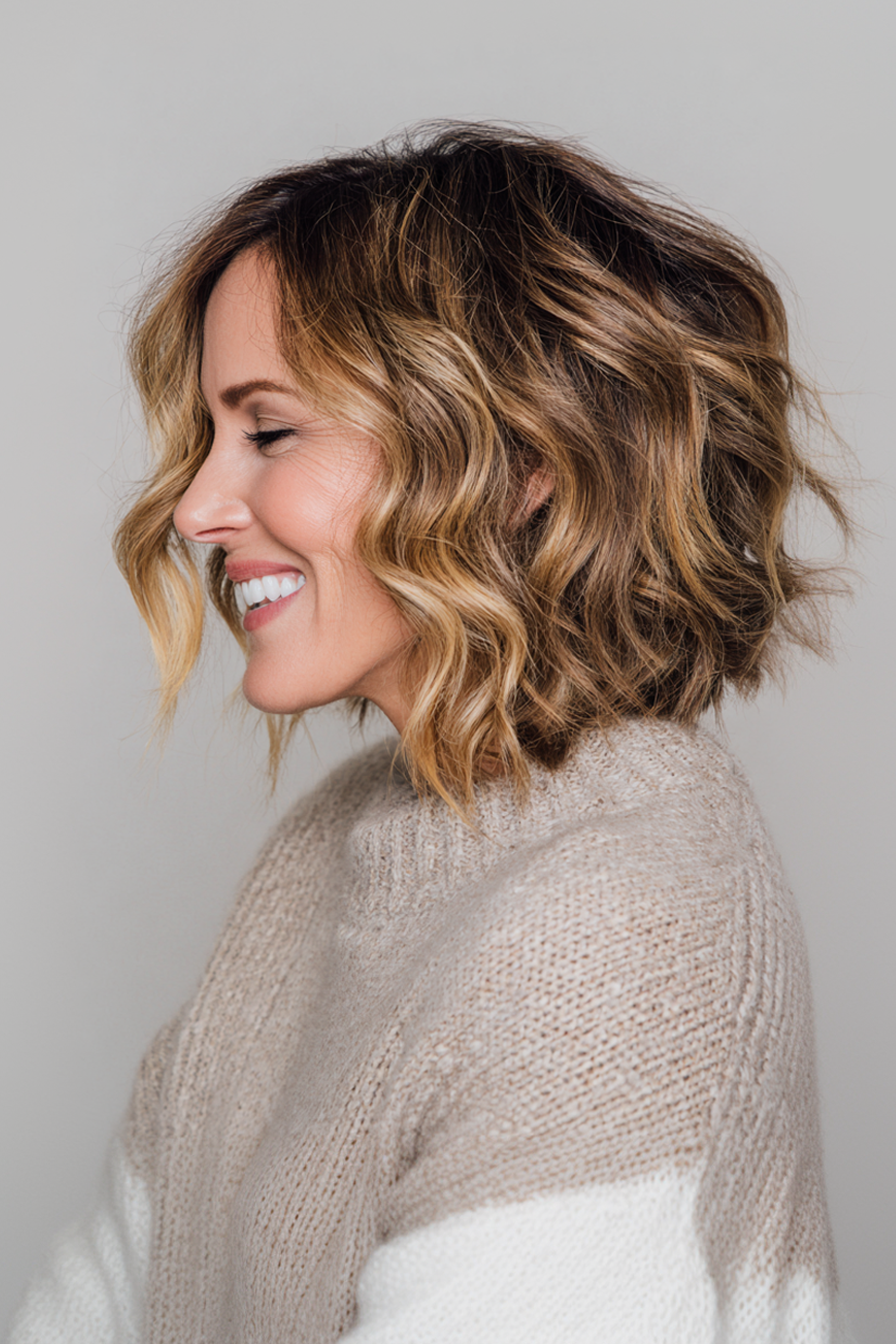 13. Wellenlob mit goldenen Honig -Lowlights (LOB -Haarschnitte für Frauen über 50) - Lob Haarschnitte für Frauen über 50