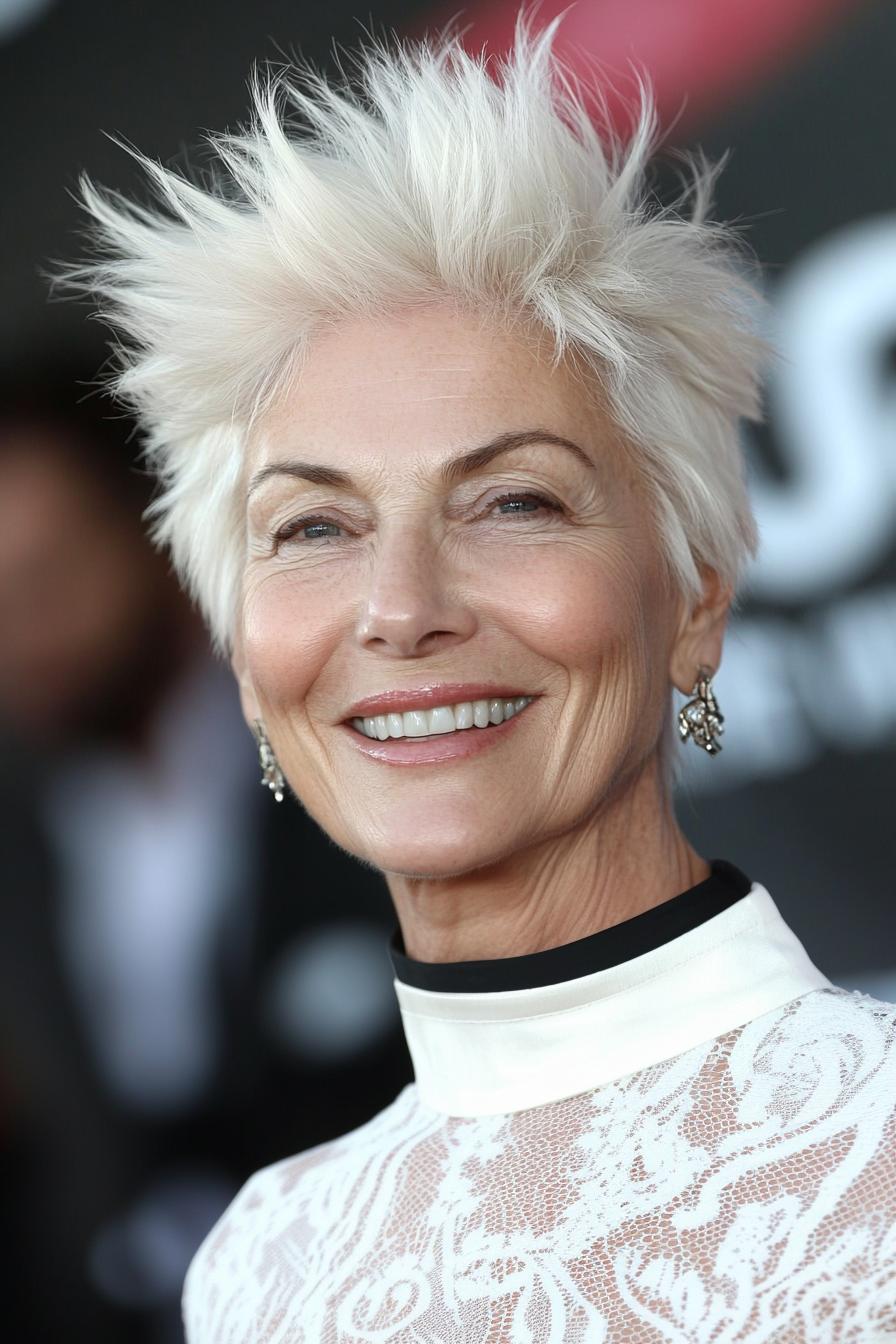 13. Weiße blonde stachelige Ernte (stachelige Frisuren für Frauen über 60) - Stachige Frisuren für Frauen über 60