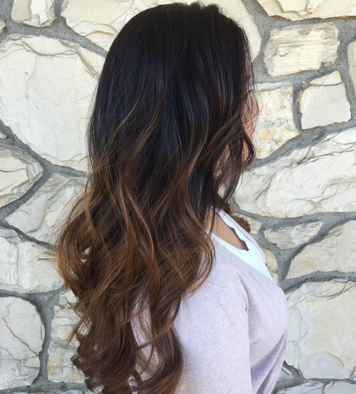 25 Beste Ombre Haarfarbe Ideen für blond, braune, rot und schwarze Haare Braune Balayage Ombre für schwarze Haare