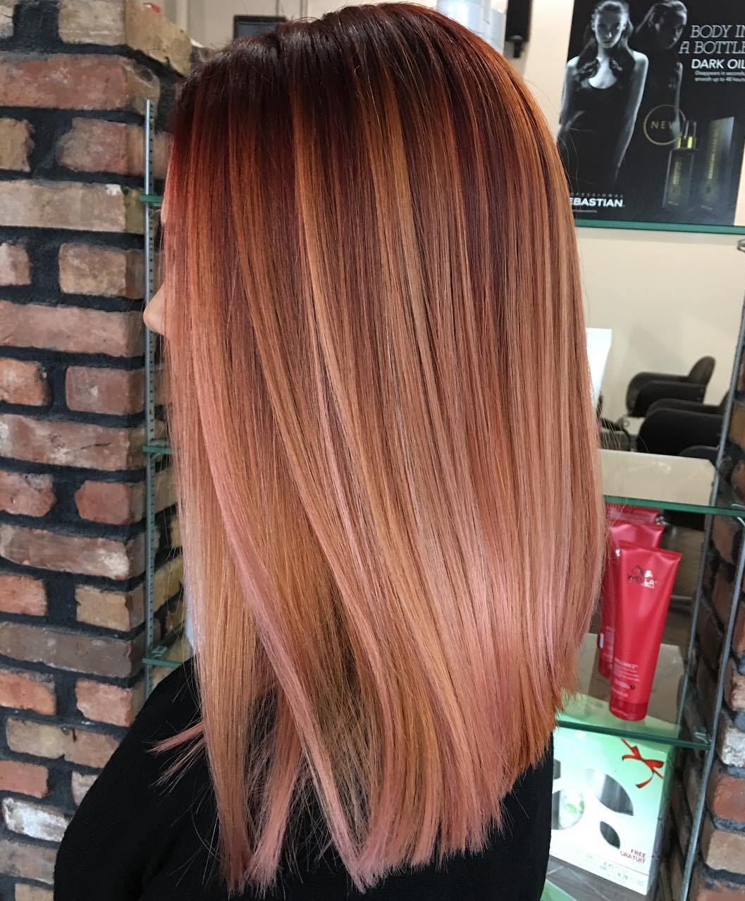 19 atemberaubende Beispiele für Roségold -Balayage Karamell und subtile rosa Balayage