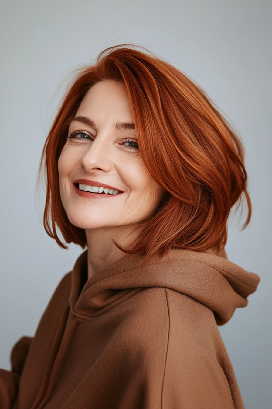 14. Auburn -Winkel -Lob (mittelgroße Haarschnitte für Frauen über 60) - Haarschnitte mit mittlerer Länge für Frauen über 60