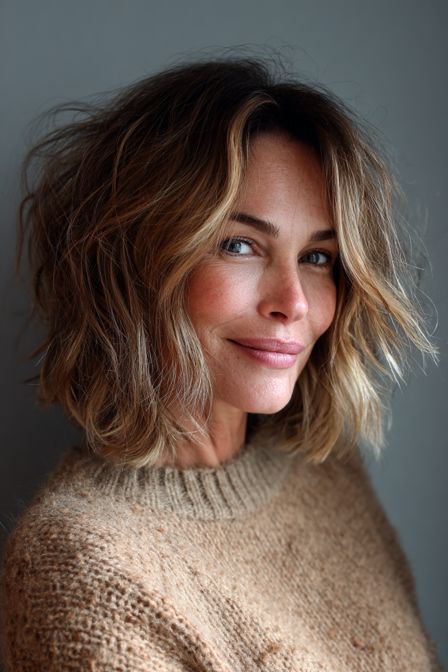 14. Beachy Lob mit Rooted Bronde Shade (Unordentliche Frisuren für Frauen über 50) – Unordentliche Frisuren für Frauen über 50