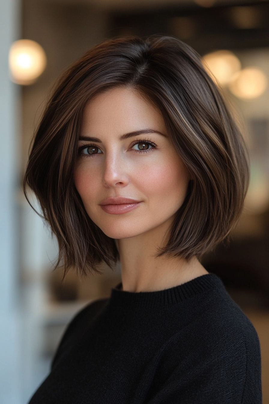 14. Bronze Kinnlänge französischer Bob (trendige Haarschnitte für Frauen über 40) - trendige Haarschnitte für Frauen über 40