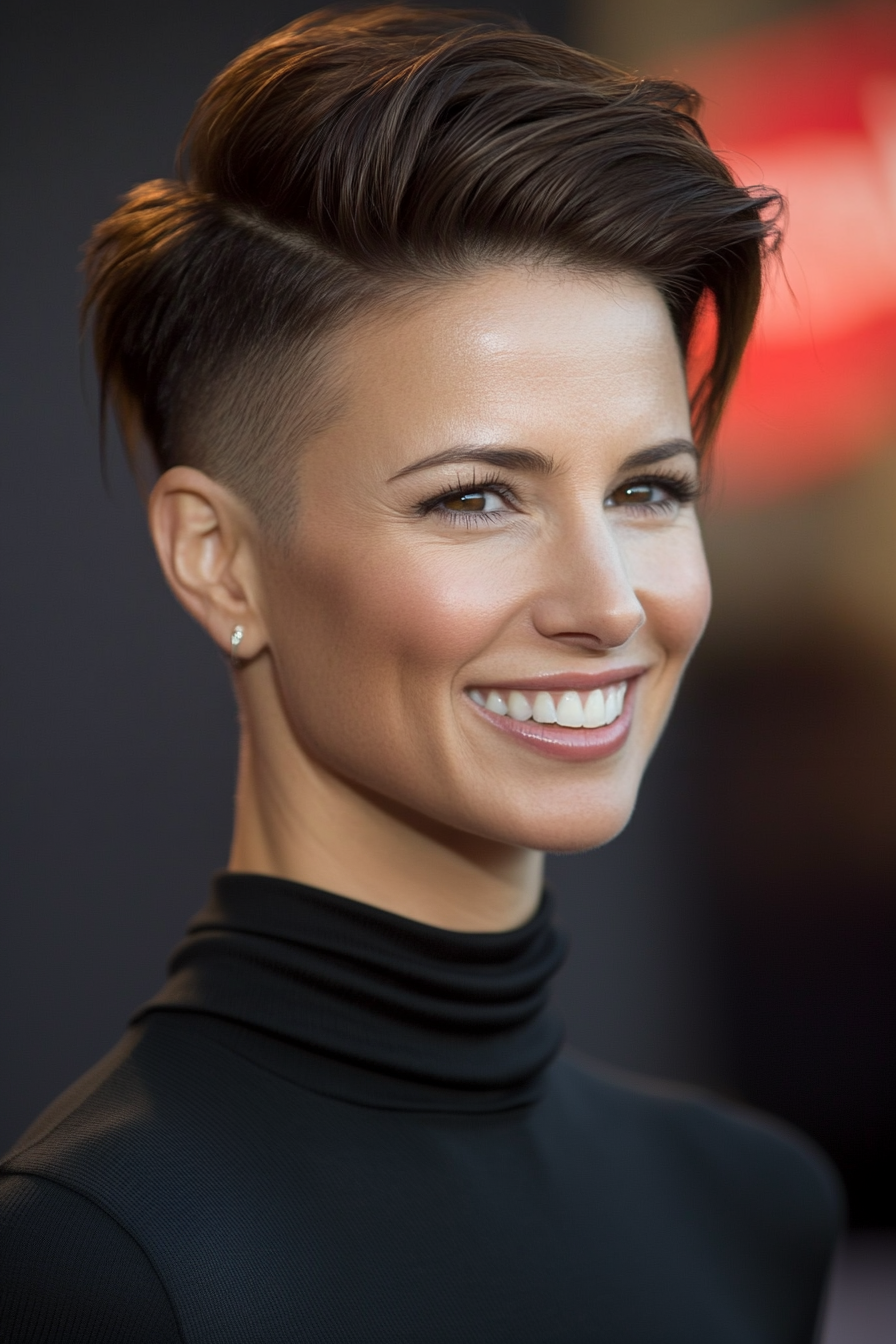 14. Brünette unterbärbt mit Seitenvolumen (unter -over -Chut -Frisuren für Frauen über 50) - Undercut Frisuren für Frauen über 50