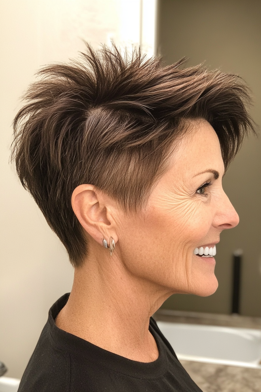 14. Breißig Stachel brünette Schnitt (Spiky Short Haircuts für Frauen über 60) - Stachelige kurze Haarschnitte für Frauen über 60
