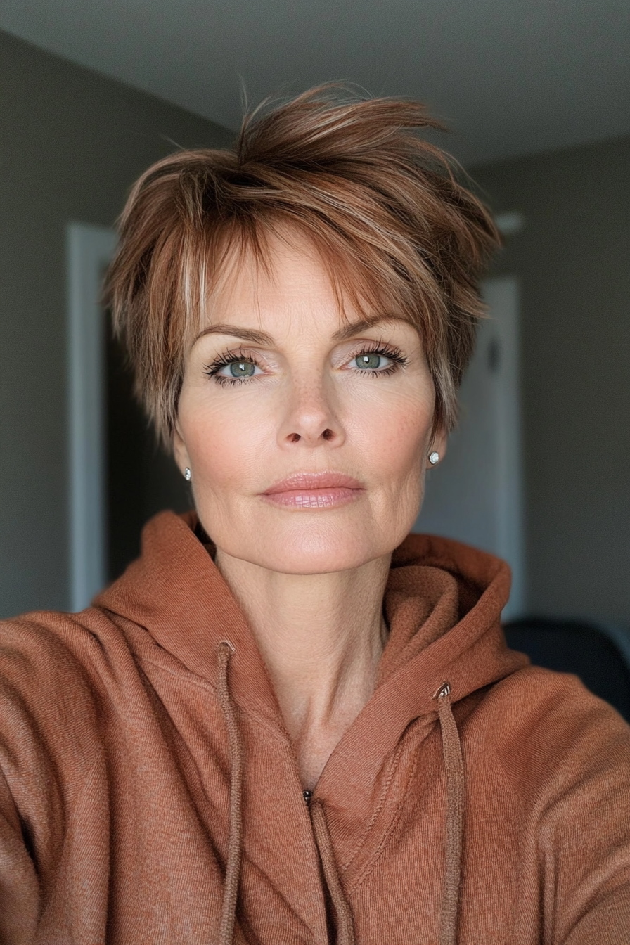 14. gebürstete Kupferpixier (lange Pixie -Haarschnitte für ältere Frauen) - Lange Pixie -Haarschnitte für ältere Frauen