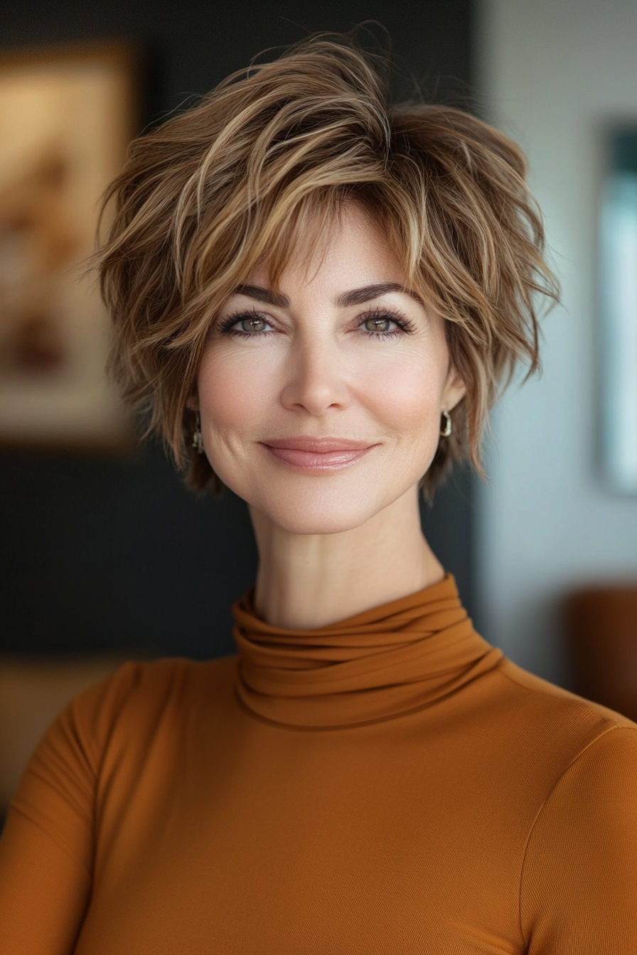 14. Karamellwellenpixie (lustige kurze Haarschnitte für Frauen über 50) - lustige kurze Haarschnitte für Frauen über 50