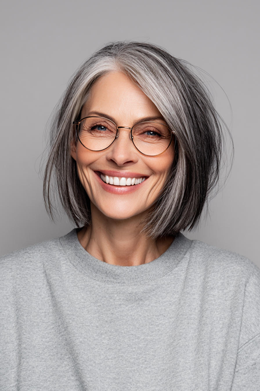 14. Holzkohle-Salz-und-Prepper-Bob (kurze Frisuren für Frauen über 50 mit Brillen)-kurze Frisuren für Frauen über 50 mit Brille