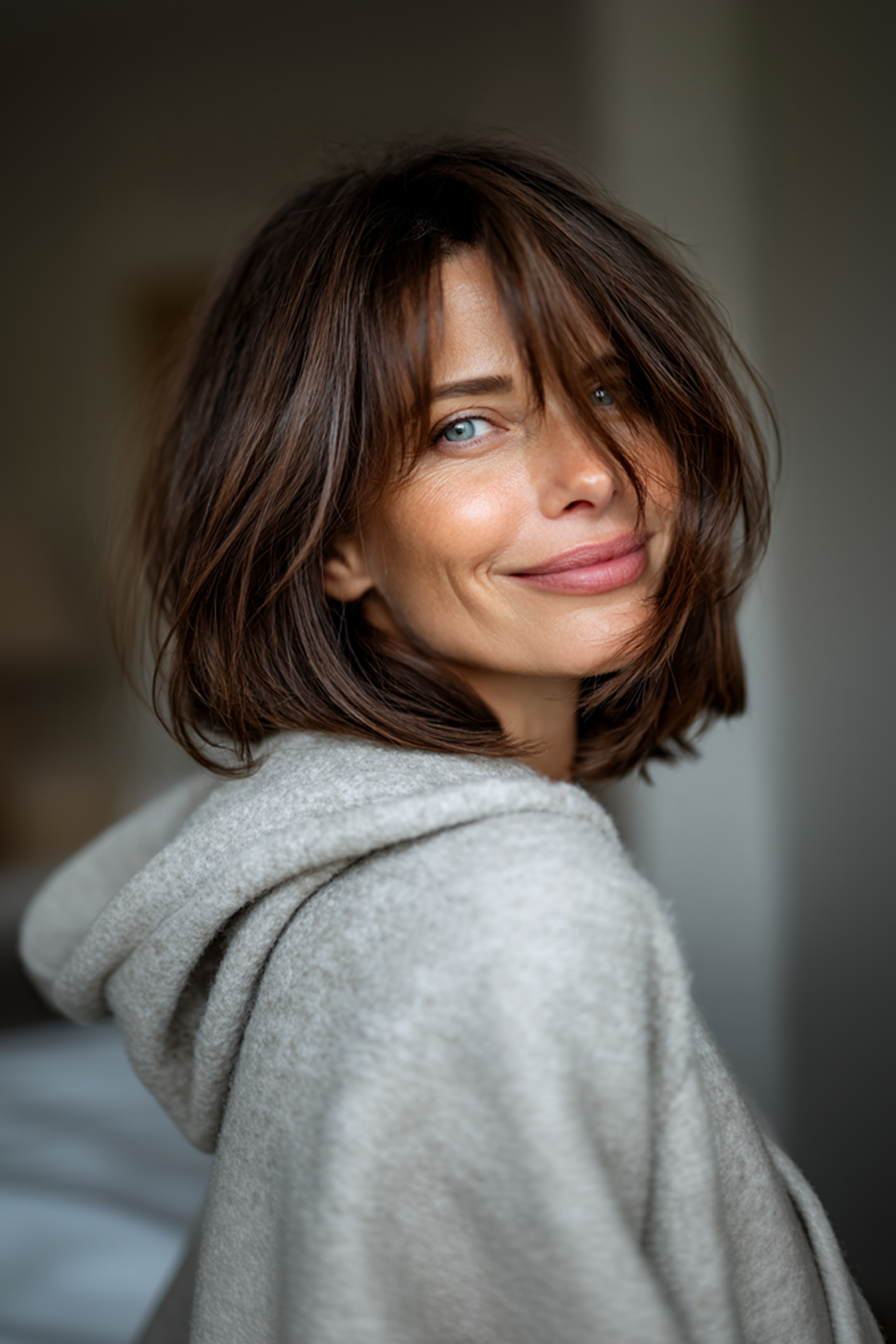 14. Classic Chestnut Lob (lange Bob -Haarschnitte für Frauen über 50) - Lange Bob -Haarschnitte für Frauen über 50