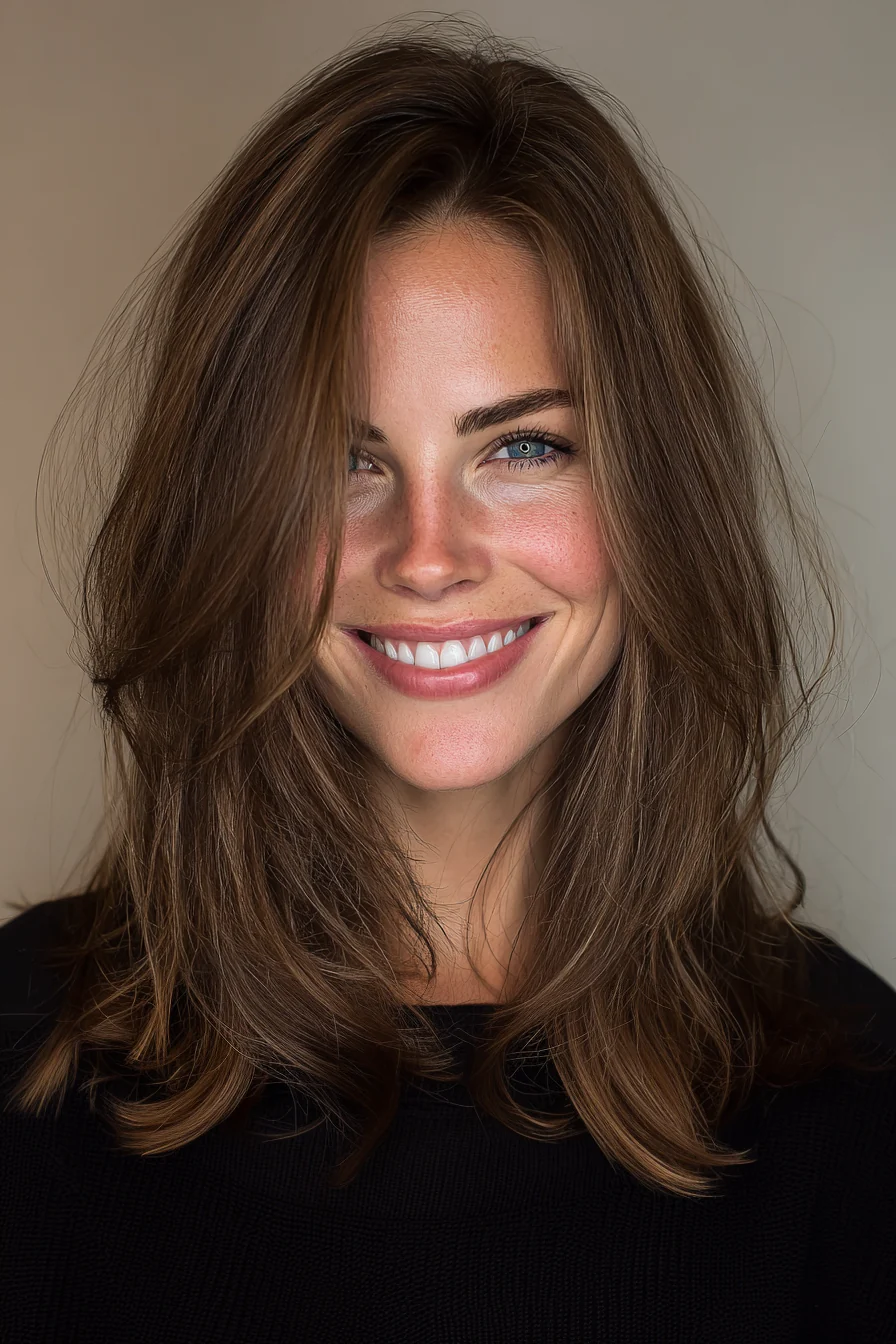 14. Klassische schulterlange Brünette mit U-Schnitt (mittellange Frisuren für dünnes Haar) – Mittellange Frisuren für dünnes Haar