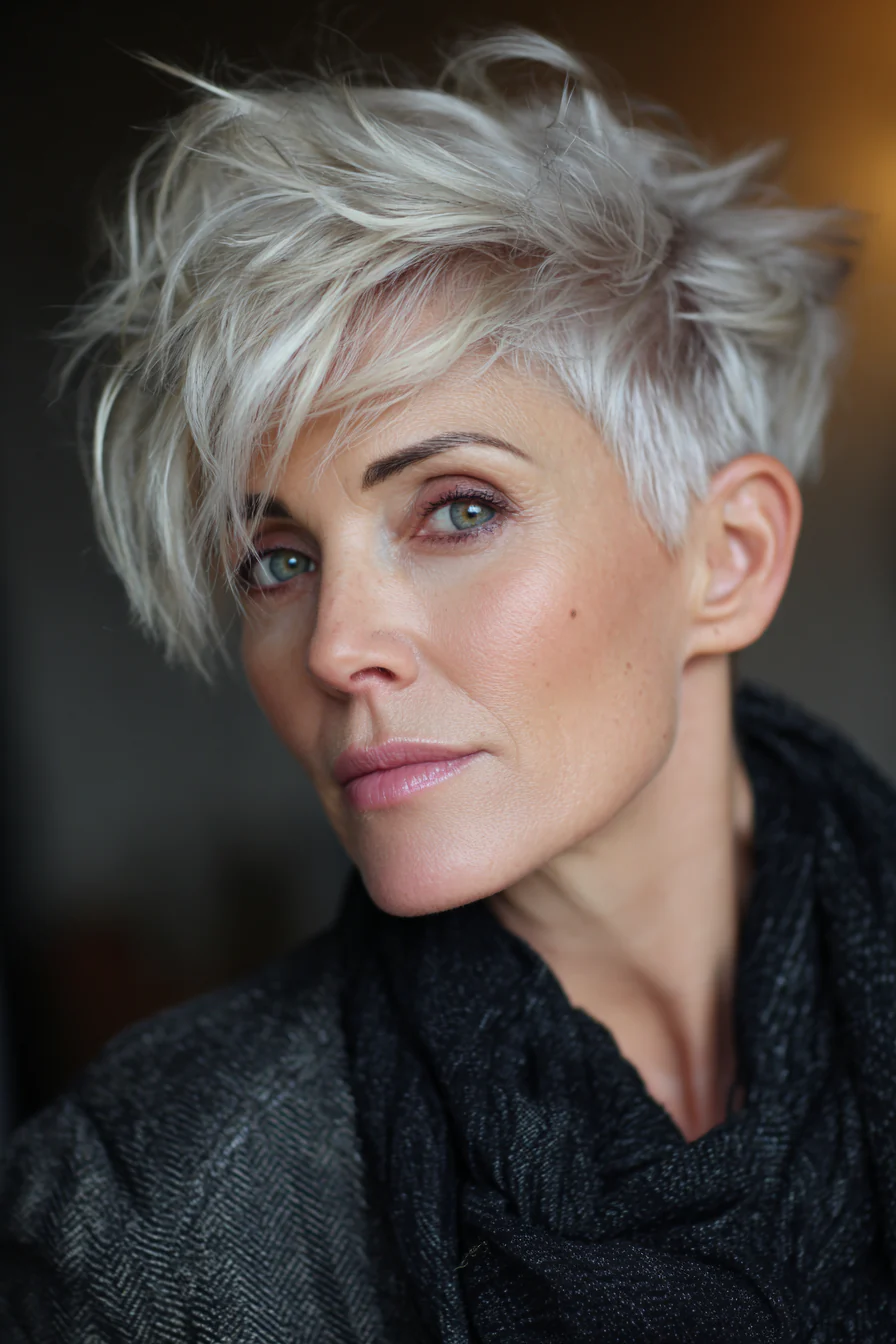 14. Cool Beige Pixie Shag (Trendfrisuren für Frauen über 60) – Trendfrisuren für Frauen über 60
