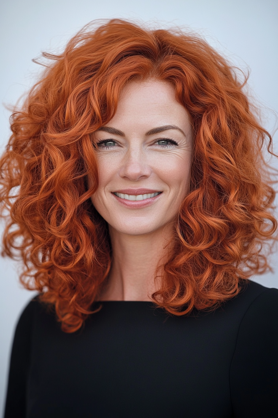14. Kupfer Red Curly Bob (lockige Haarschnitte für Frauen über 50) - lockige Haarschnitte für Frauen über 50