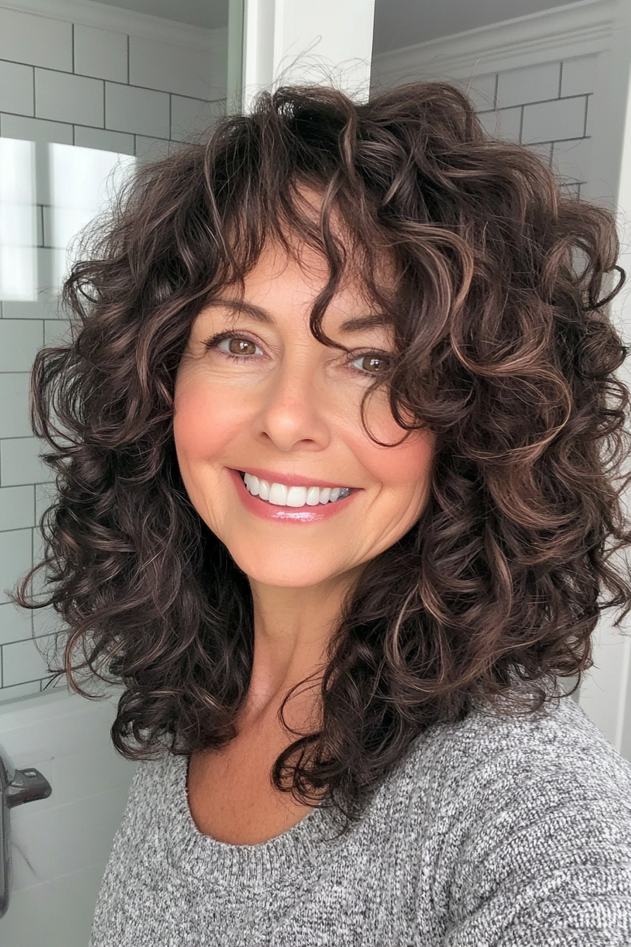 14. lockig dunkelbrauner Shag (zottelige Frisuren für Frauen über 50) - Shaggy Frisuren für Frauen über 50