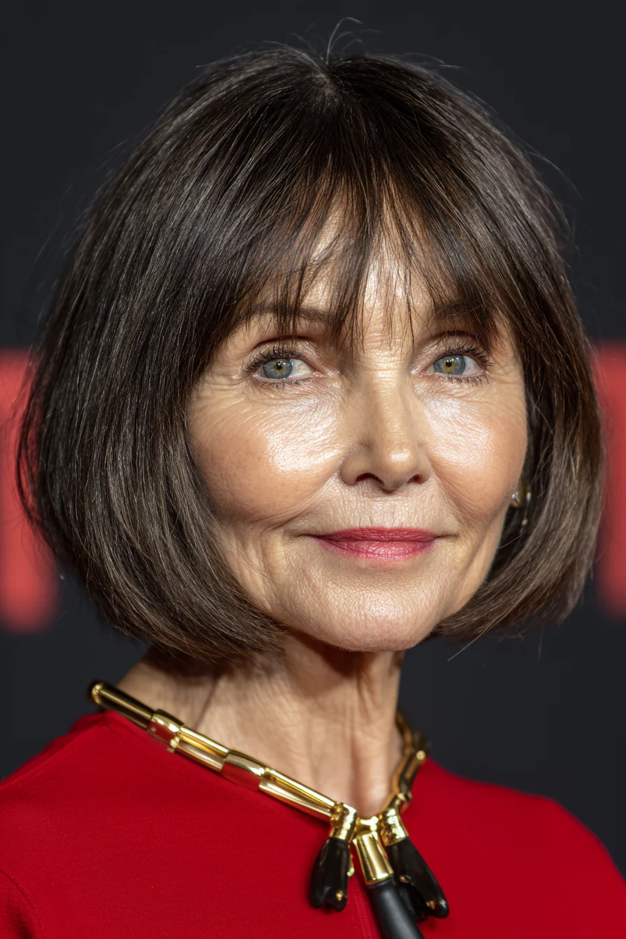 14. Dunkelbrauner geschnittener Bob mit Mikroschichten (Haarschnitte für Frauen über 50 mit glattem Haar) – Haarschnitte für Frauen über 50 mit glattem Haar