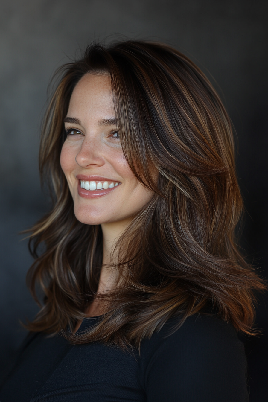 14. Deep braun getrennte Schichten (Frisuren für dickes Haar) - Frisuren für dickes Haar