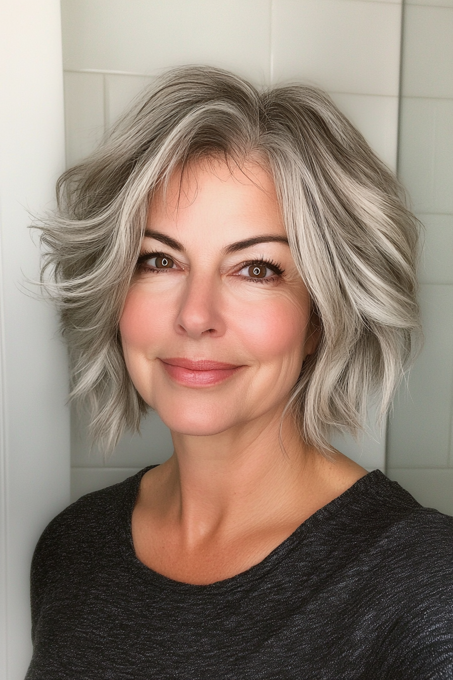 14. Elegante abgehackte Ernte mit dunklen Ascheblonde Untertönen (Frisuren für Frauen über 60 mit dickem Haar) - Frisuren für Frauen über 60 mit dicken Haaren