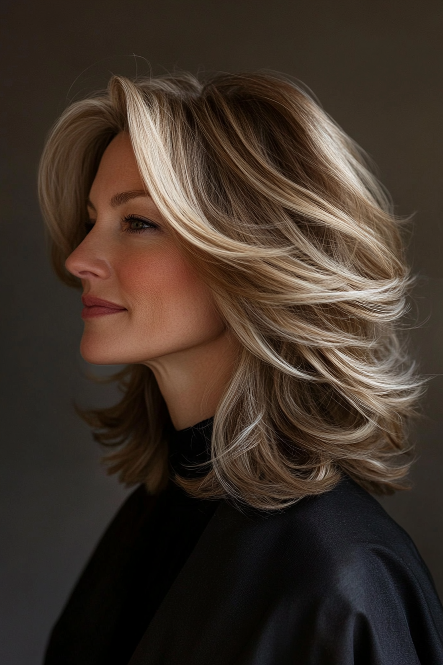 14. Federned Schichten mit Honigblonde (mittlere Haarschnitte für kraume Haare) - mittelgroße Haarschnitte für kraume Haare