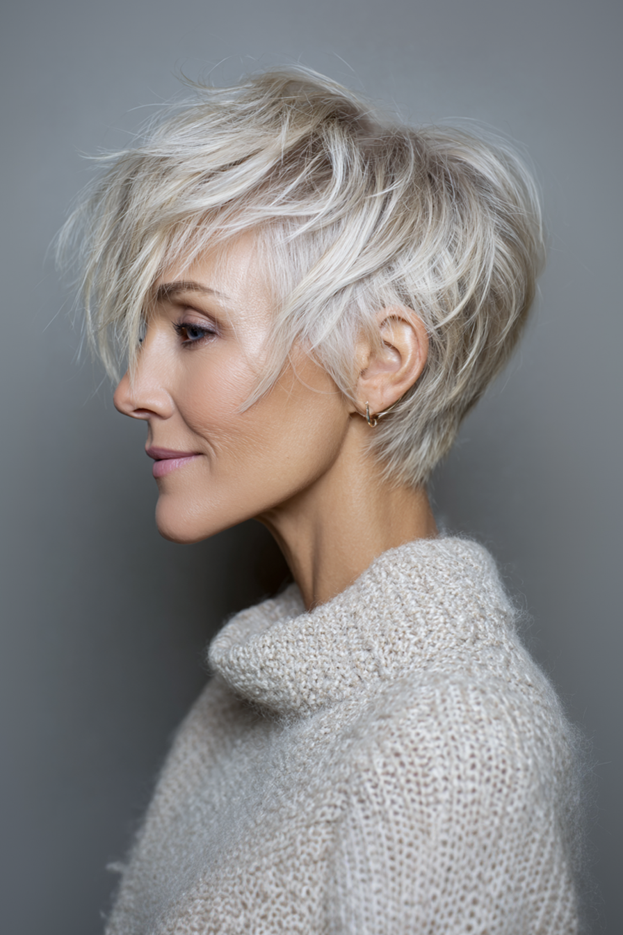 14. eisige blonde strukturierte Ernte (Herbsthaarschnitte für Frauen über 50) - Herbsthaarschnitte für Frauen über 50