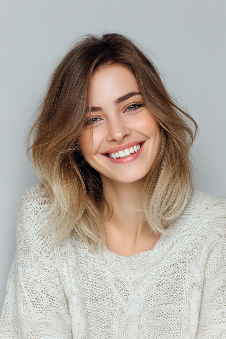 14. Layered Lob mit subtilem Ombre (freche Frisuren für Frauen über 40) - freche Frisuren für Frauen über 40
