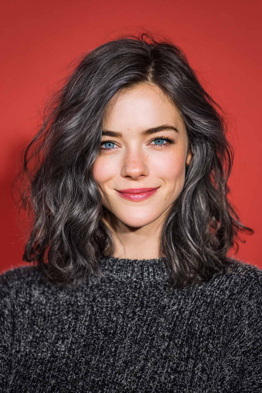 14. geschichtete Schulterwellen in rauchigem Grau (wellige schulterlange Frisuren) - wellige schulterlange Frisuren