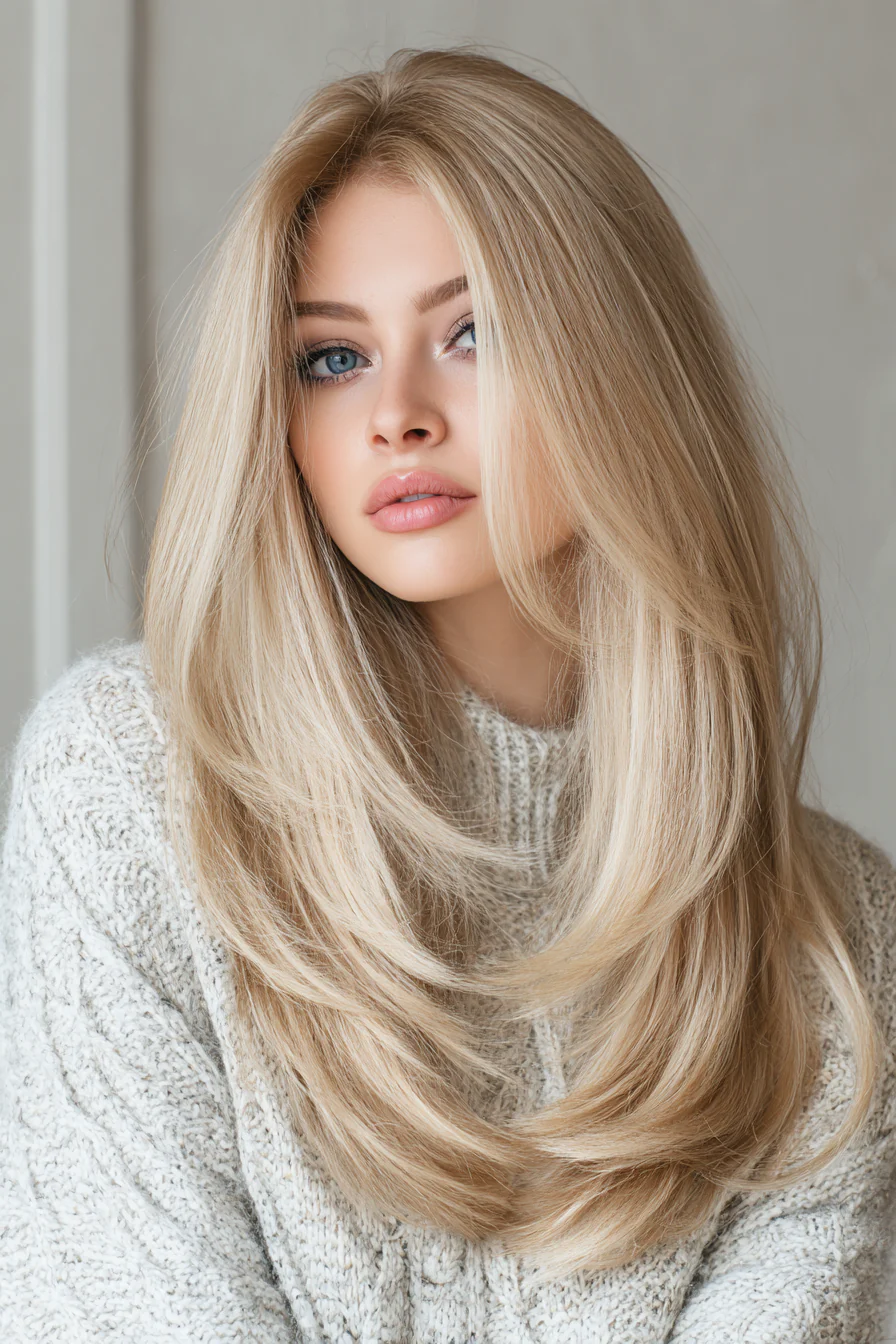 14. Lange Schmetterlingsfrisuren mit Buttercremeblond (lange Stufenhaarschnitte für Damen) – Lange Stufenhaarschnitte für Damen