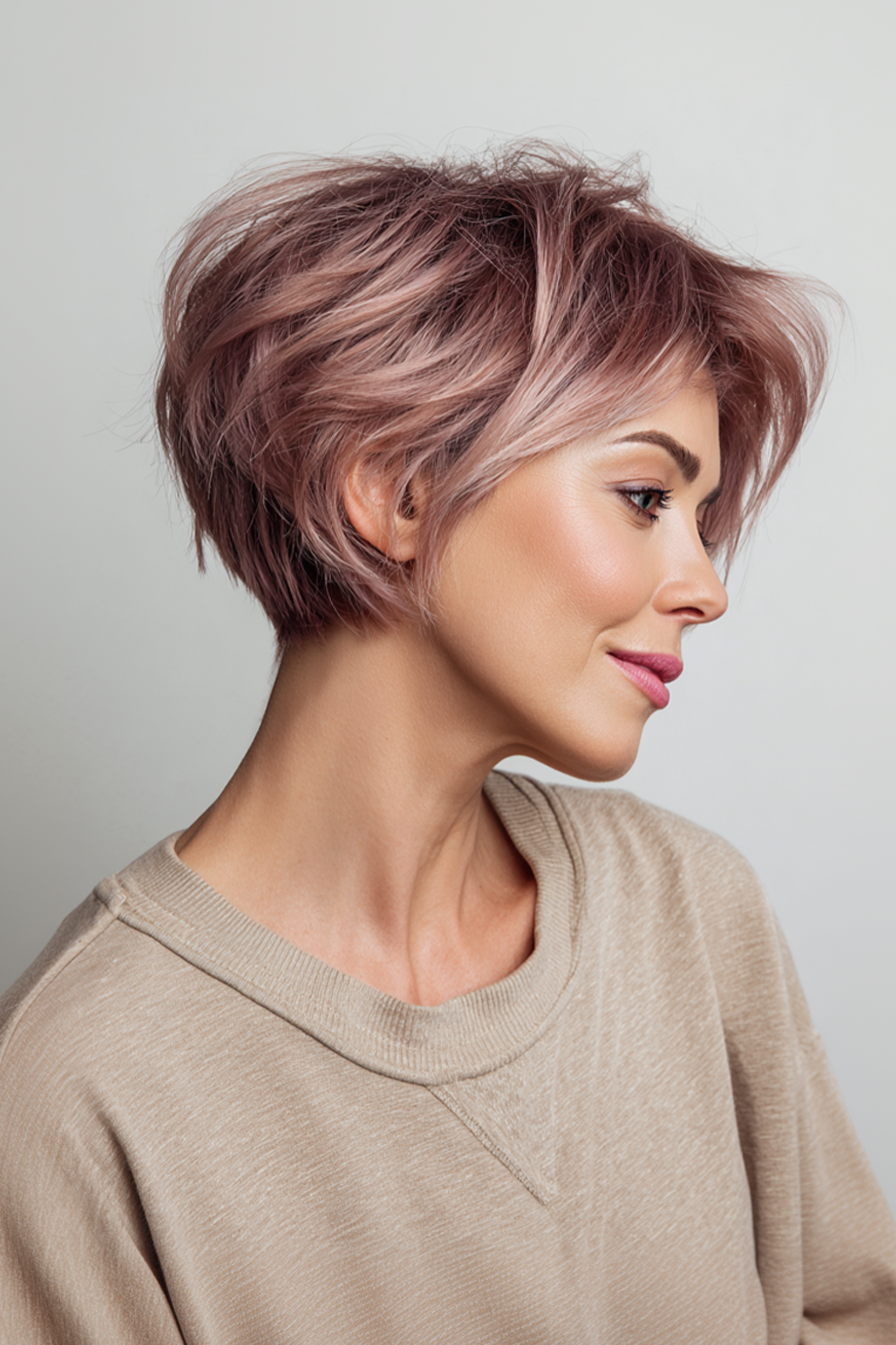 14. Mauve Layered Pixie Bob (Pixie -Frisuren für Frauen über 40) - Pixie -Frisuren für Frauen über 40