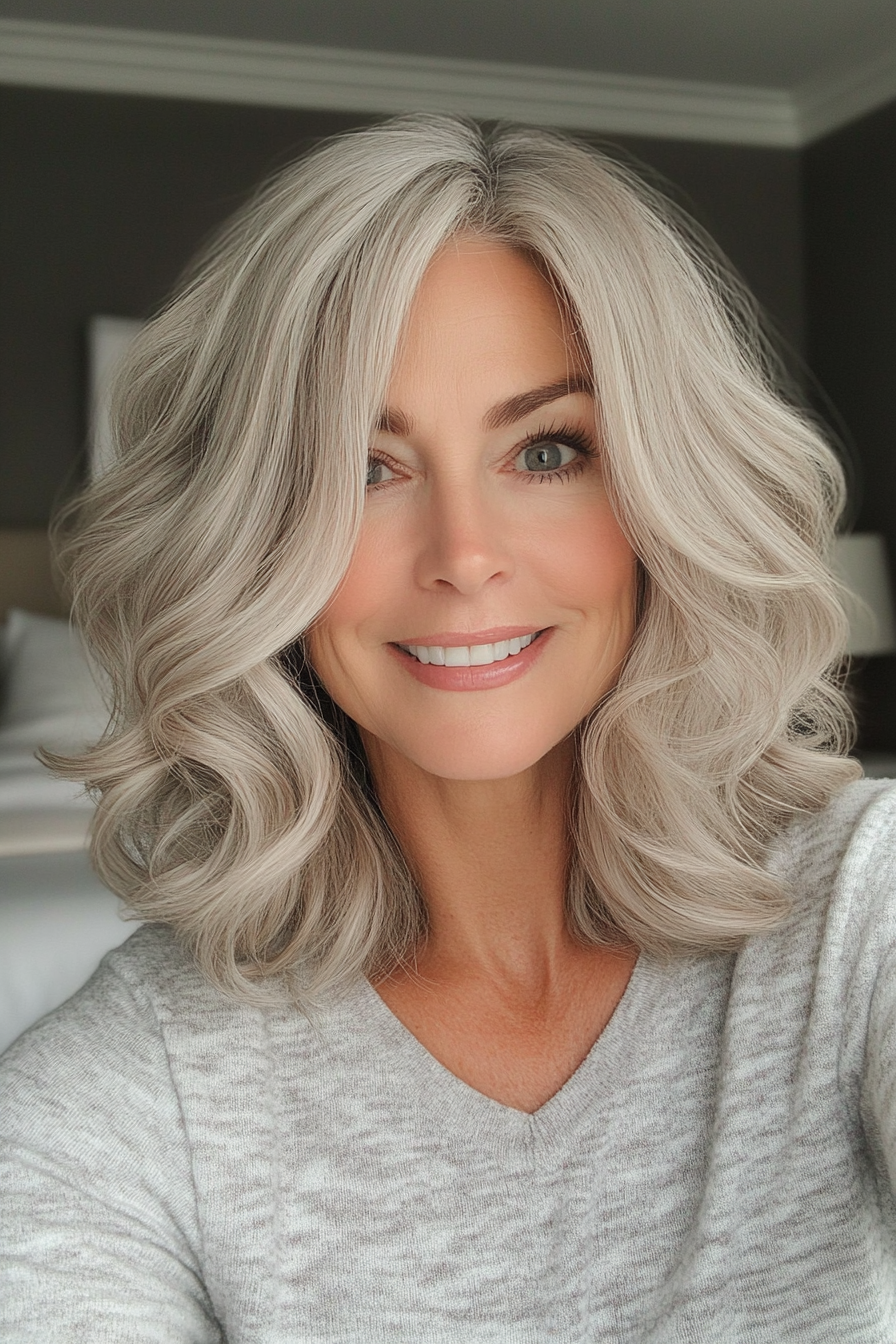 14. Medium Asche Blonde Curled Lob (Hochzeitsfrisuren für ältere Frauen) - Hochzeitsfrisuren für ältere Frauen