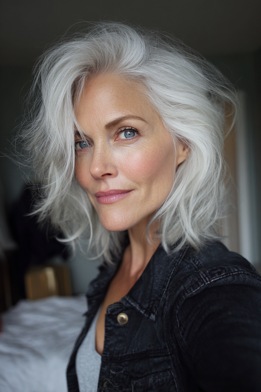 14. Moonstone White Cropped Shag (Weiße Frisuren für Frauen über 50) – Weiße Frisuren für Frauen über 50