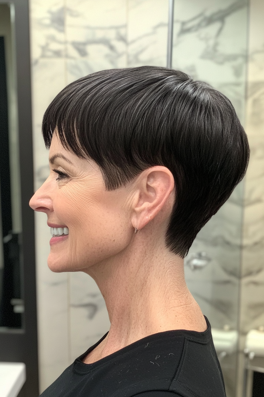 14. Natural Black Sleek Pixie (kurze Haarschnitte für Frauen über 60 mit feinem dünnem Haar) - kurze Haarschnitte für Frauen über 60 mit feinem dünnem Haar