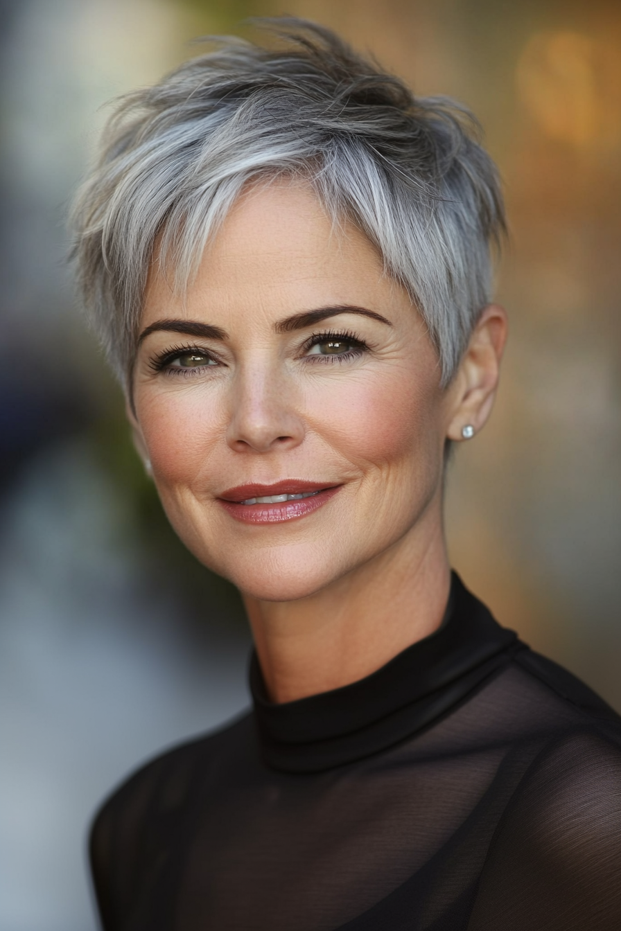 14. Abgerundete Ernte mit Salz- und Pfeffermischung (super kurze Haarschnitte für ältere Frauen) - super kurze Haarschnitte für ältere Frauen