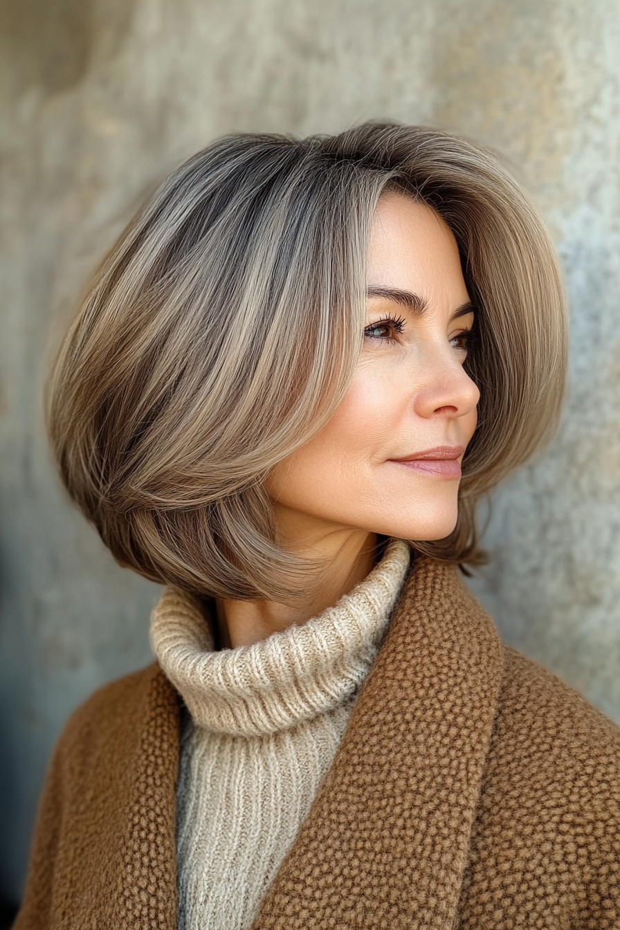 14. Abgerundete Lob in Sandbraun (lange Bob -Haarschnitte für ältere Frauen) - lange Bob -Haarschnitte für ältere Frauen