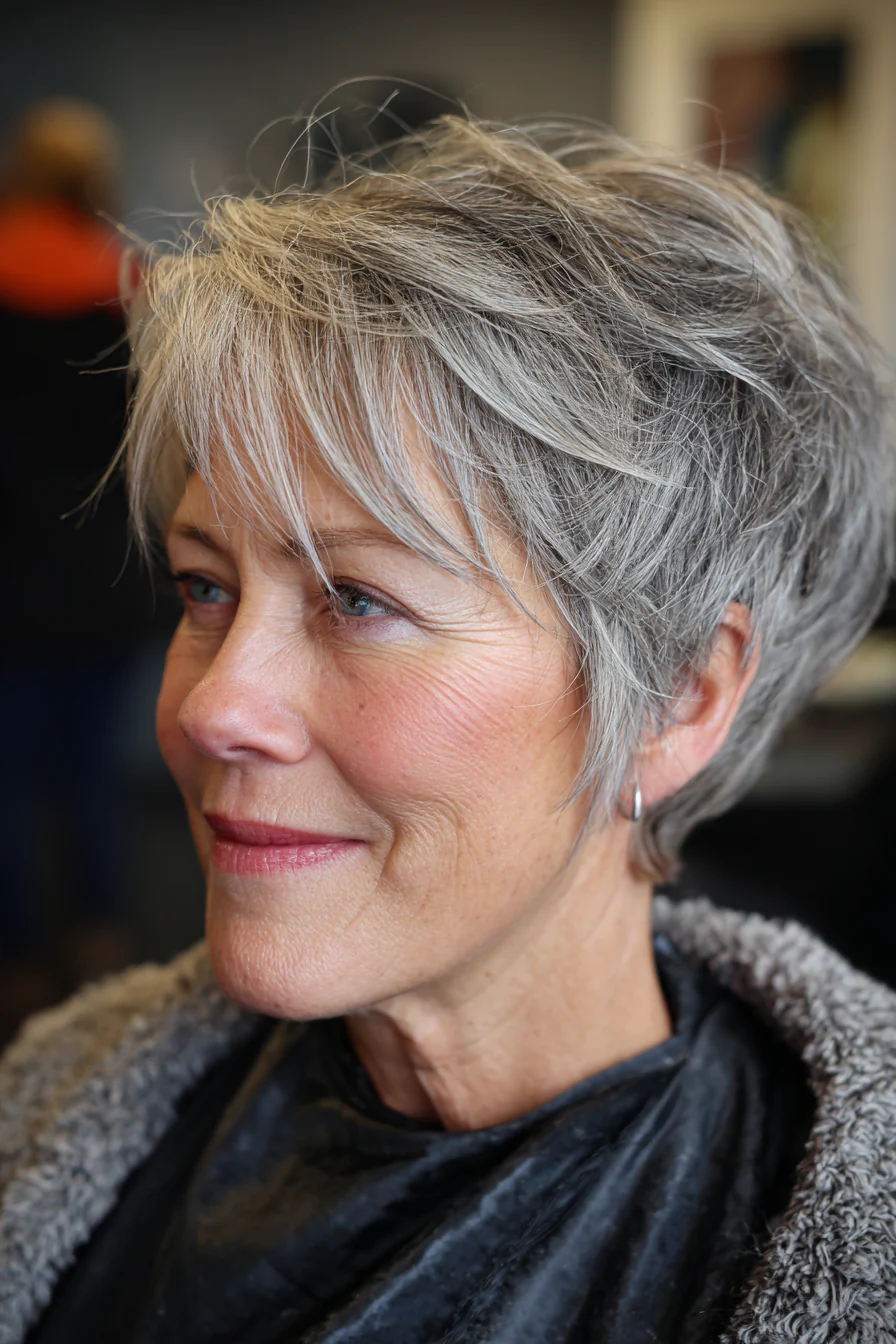14. Pixie Bob mit Salz- und Pfefferschicht (abgehackte Haarschnitte für Frauen über 60) – abgehackte Haarschnitte für Frauen über 60