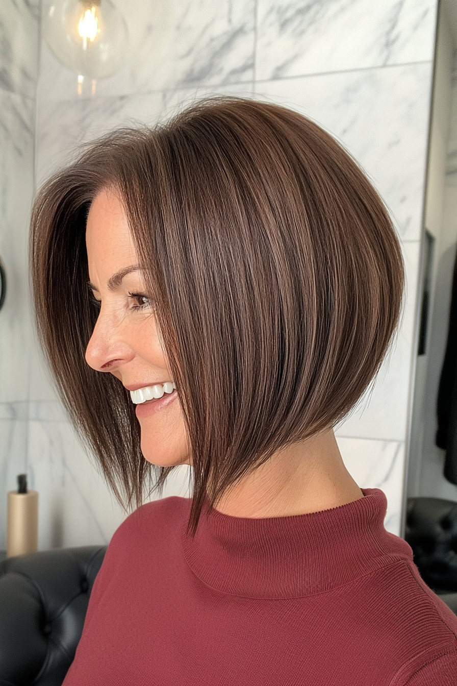 14. Skulptierte asymmetrische Bob in tiefem Espressobraun (asymmetrische Haarschnitte für ältere Frauen) - asymmetrische Haarschnitte für ältere Frauen